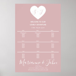 Póster Gráfico de Asientos de Logotipo de Boda Corazón Ro
