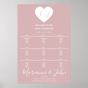 Póster Gráfico de Asientos de Logotipo de Boda Corazón Ro
