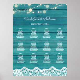 Póster Gráfico de asientos de madera azul, encaje, luces 