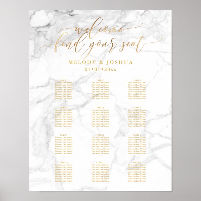 Póster Gráfico de asientos de Mármol + Faux Gold Script P (Frente)
