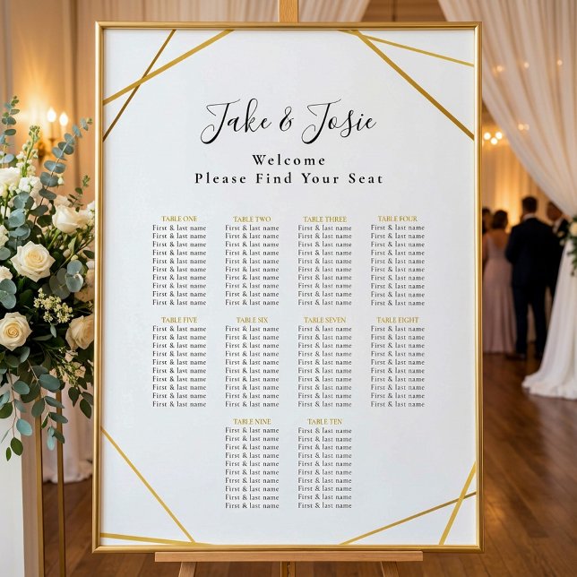 Póster Gráfico de asientos de matrimonio elegante geométr (Gold geometric Elegant Wedding Seating Chart.)