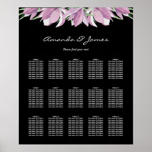 Póster Gráfico de Asientos de Mesa 15 Floral Morado