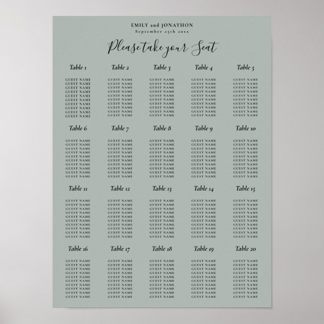 Póster Gráfico de Asientos de Mesa 20 Verde Sage (Frente)