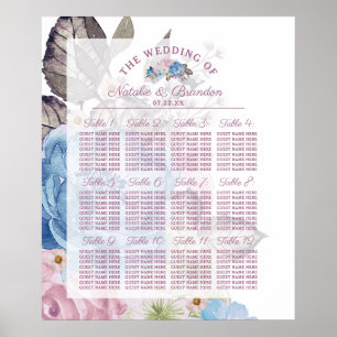 Póster Gráfico de asientos de mesa azul y rosa con encant