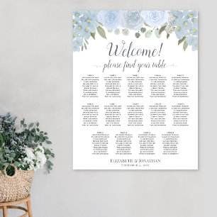 Póster Gráfico de Asientos de Mesa Boho Floral Azul Polvo