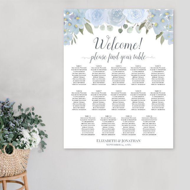 Póster Gráfico de Asientos de Mesa Boho Floral Azul Polvo (In Situ on Wall)
