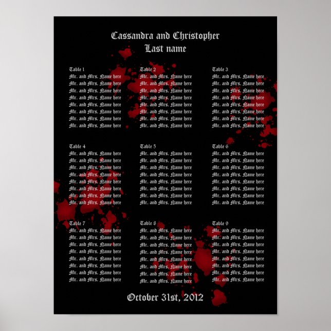 Póster Gráfico de asientos de mesa de invitados de boda d (Frente)