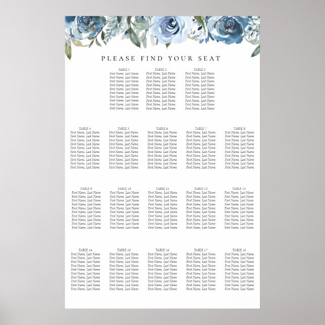 Póster Gráfico de Asientos de Mesa Dusty Blue Botanical 1 (Frente)