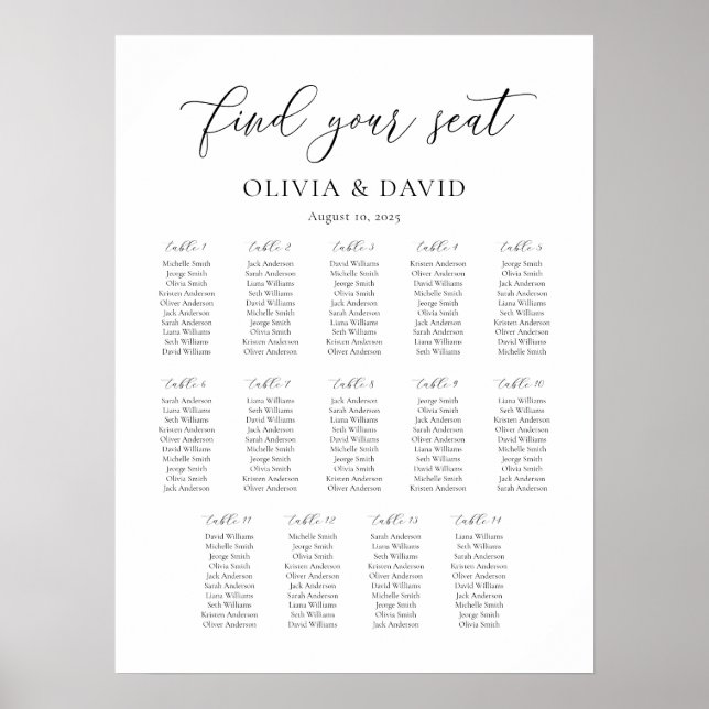 Póster Gráfico de Asientos de Mesa Elegant Script 14 (Frente)
