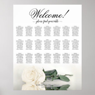 Póster Gráfico de Asientos de Mesa Elegante Rosa Blanca M