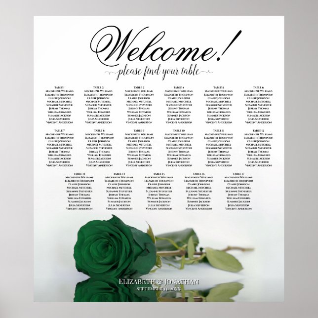 Póster Gráfico de Asientos de Mesa Elegante Rosa Verde Es (Frente)