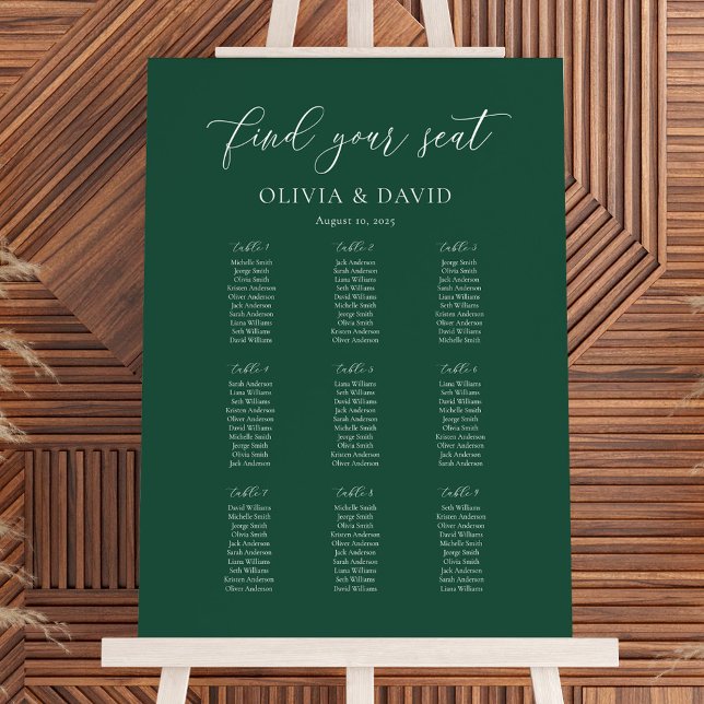 Póster Gráfico de Asientos de Mesa Emerald Elegant Script (Subido por el creador)