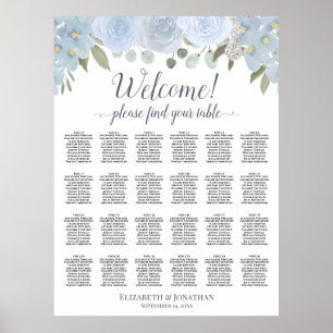 Póster Gráfico de Asientos de Mesa Floral Azul Polvorient