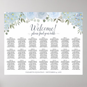 Póster Gráfico de Asientos de Mesa Floral Boho Chic Azul