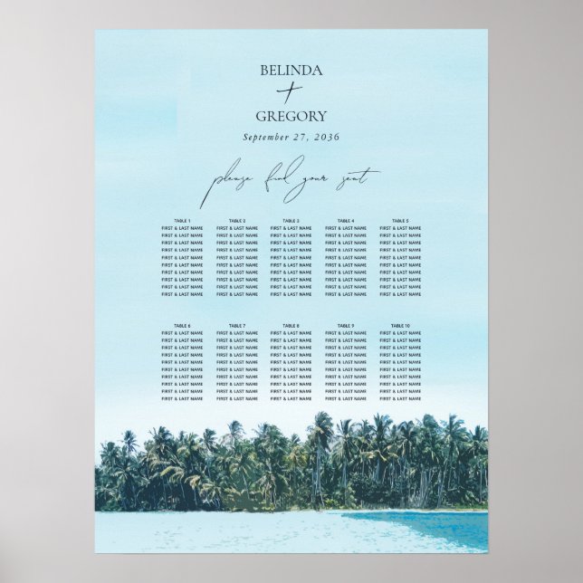 Póster Gráfico de asientos de palmeras tropicales y bodas (Frente)