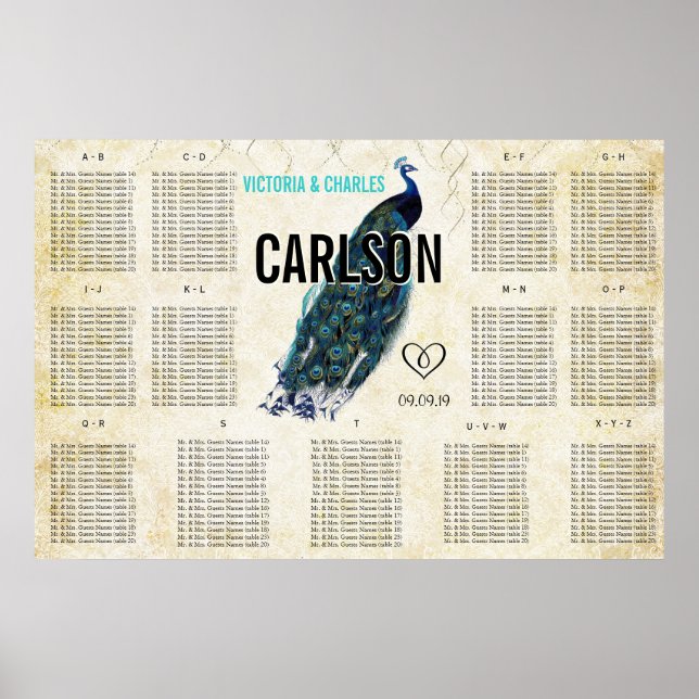 Póster Gráfico de asientos de pavo real moderno (Frente)