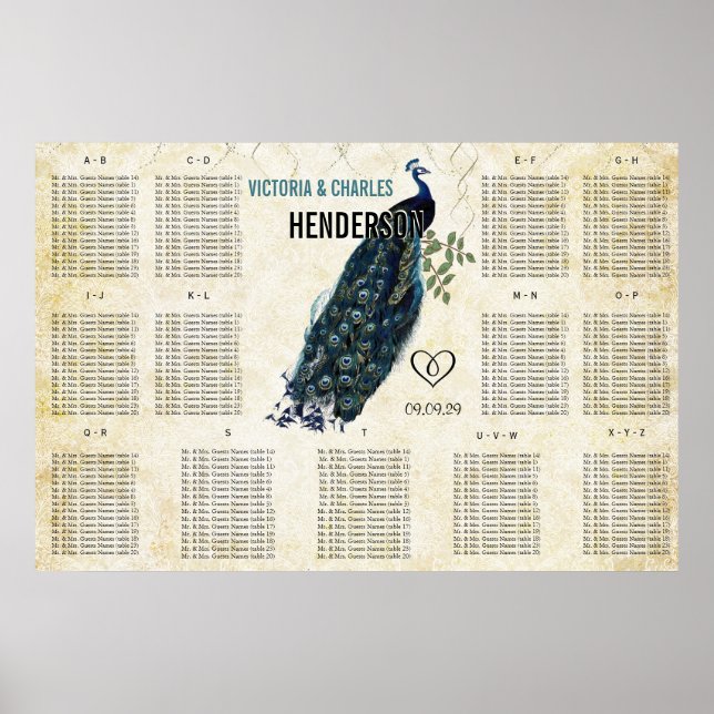 Póster Gráfico de asientos de pavo real moderno (Frente)