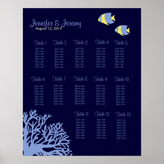 Póster Gráfico de asientos de peces tropicales azules y a (Frente)