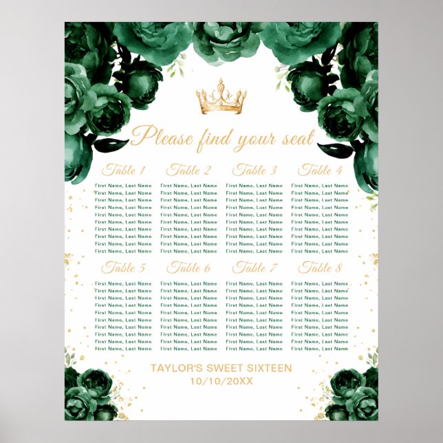 Póster Gráfico de Asientos de Princesa Verde Dulces Dieci (Frente)