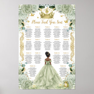 Póster Gráfico de Asientos de Princesa y Rana Floral Verd
