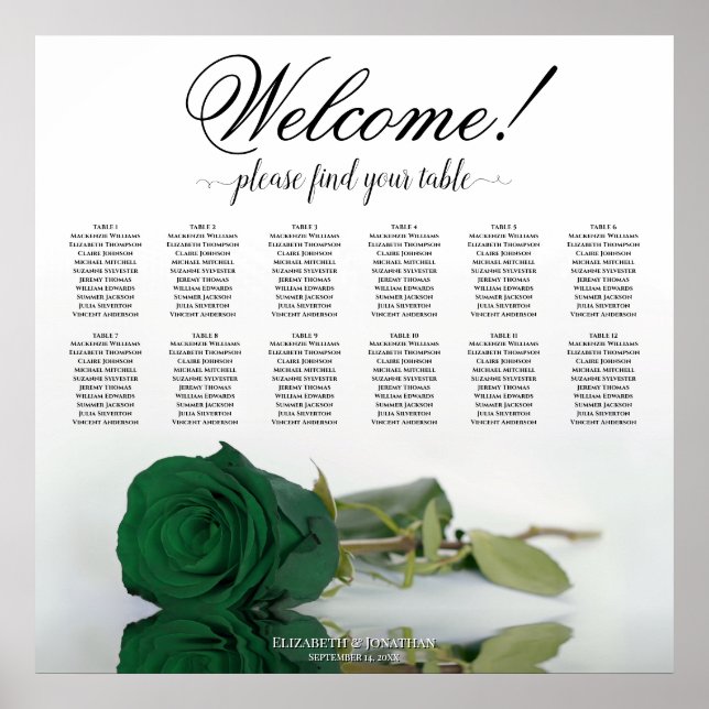 Póster Gráfico de Asientos de Rosa Verde Esmeralda Elegan (Frente)