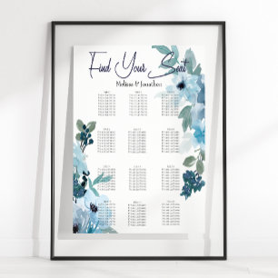 Póster Gráfico de Asientos de Rosas de Acuarela Azul Past