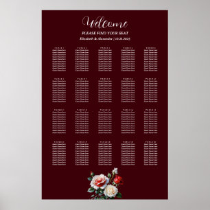 Póster Gráfico de asientos de rosas rojas blancas rosadas