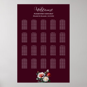 Póster Gráfico de asientos de rosas rojas rojas blancas d