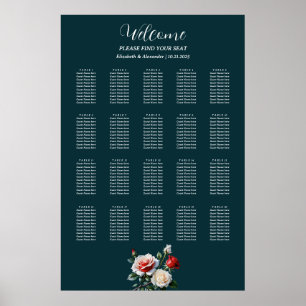 Póster Gráfico de asientos de rosas rojas rojas blancas d