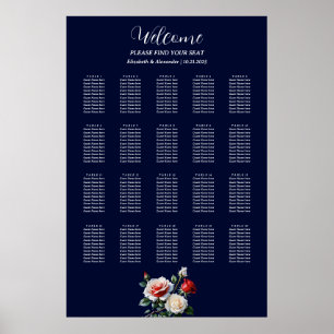Póster Gráfico de asientos de rosas rojas rojas blancas d