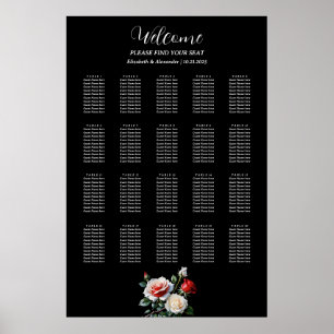 Póster Gráfico de asientos de rosas rojas rojas blancas d