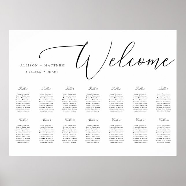 Póster Gráfico de asientos del boda (Frente)