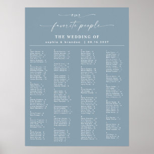 Póster Gráfico de asientos del Boda alfabético azul turbi