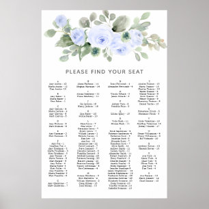 Póster Gráfico de asientos del Boda alfabético Rosa azul