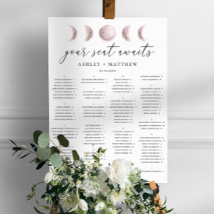 Póster Gráfico de asientos del Boda alfabético Rubor Moon