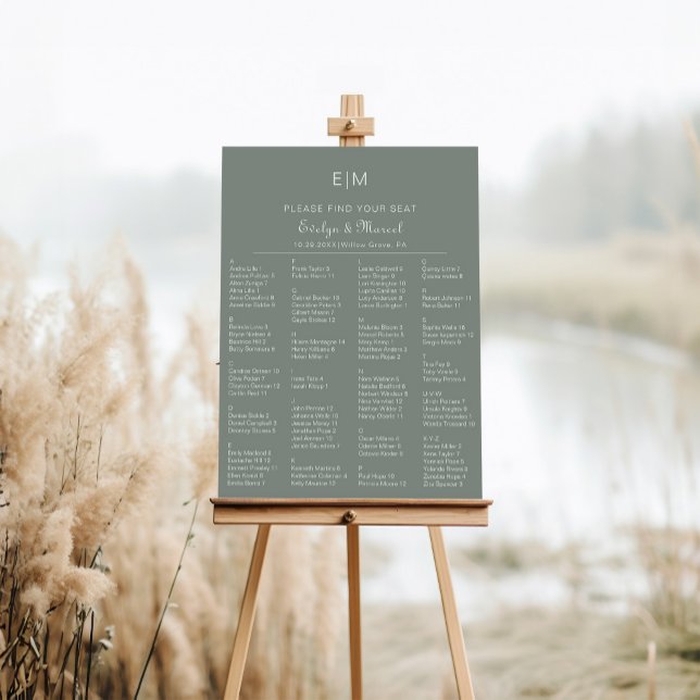 Póster Gráfico de asientos del Boda alfabético verde Boho (Subido por el creador)
