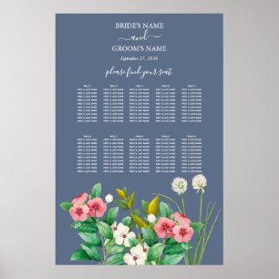 Póster Gráfico de asientos del Boda azul de flores silves