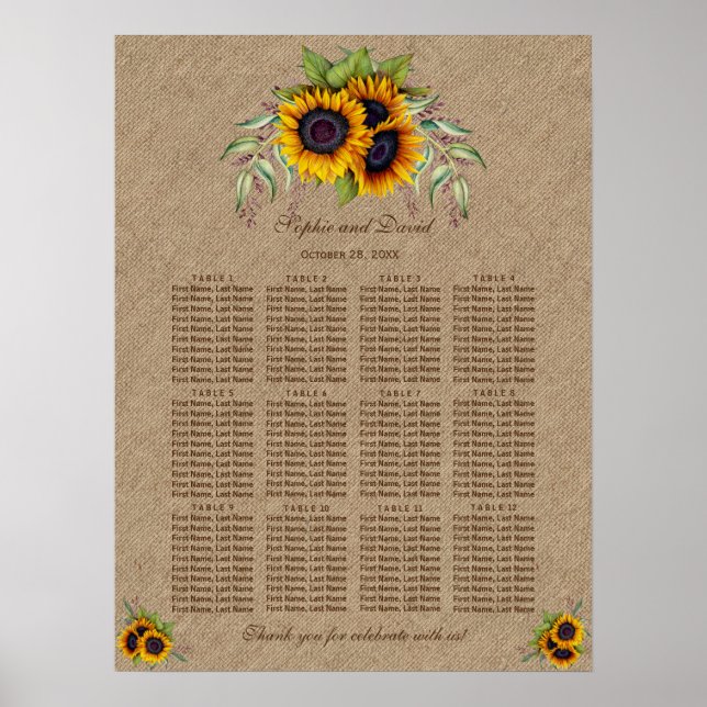Póster Gráfico de asientos del Boda Burla de girasoles ac (Frente)
