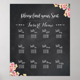 Póster Gráfico de asientos del boda | Chalkboard Floral