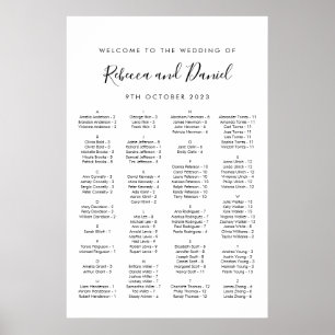 Póster Gráfico de asientos del Boda de bienvenida alfabét
