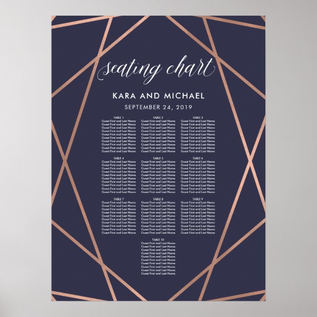 Póster Gráfico de asientos del Boda de diamantes azul osc (Frente)