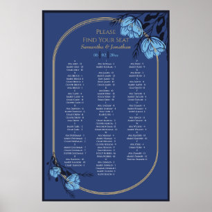 Póster Gráfico de asientos del Boda de flores azules