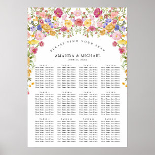 Póster Gráfico de asientos del Boda de flores silvestres