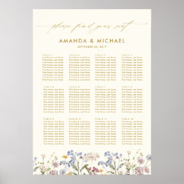 Póster Gráfico de asientos del Boda de flores silvestres