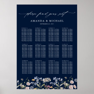 Póster Gráfico de asientos del Boda de flores silvestres