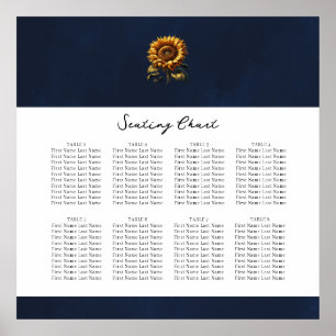 Póster Gráfico de asientos del Boda de girasol ruso azul