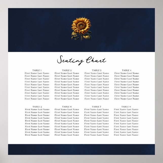 Póster Gráfico de asientos del Boda de girasol ruso azul (Frente)