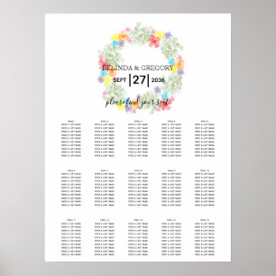 Póster Gráfico de asientos del Boda de guirnaldas florale