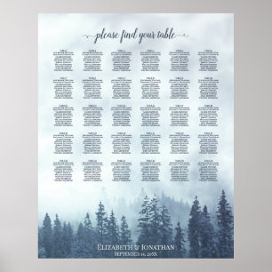 Póster Gráfico de asientos del Boda de mesa 30 Blue Pine 