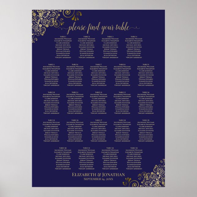 Póster Gráfico de asientos del Boda de mesa Lacy Gold 23  (Frente)